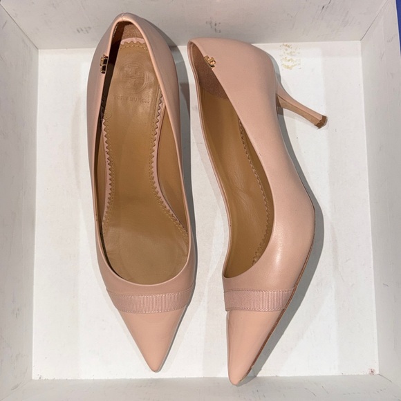 🔥🔥🔥Tory Burch Penelope Grosgrain Cap-Toe Pink Patent Leather Heels Pumps - Picture 2 of 12